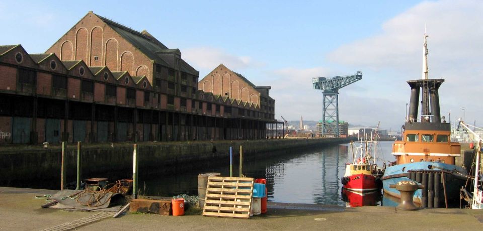 Sugar warehouse and Titan Shipyard crane at Greenock docks